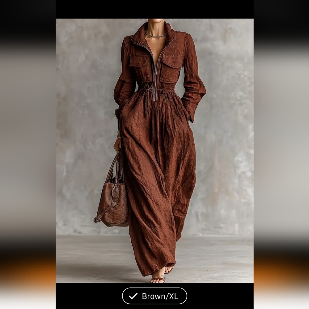 Brown Long Sleeve Jumpsuit